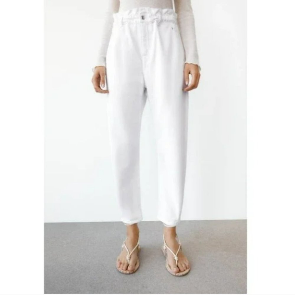 Zara Z1975 Baggy Paperbag Jeans in White Size 0